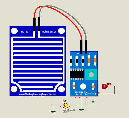 If rain is simulated (by setting the TestPin to HIGH or based on other conditions), the LED should illuminate. This represents the rain sensor's response to the simulated rain conditions.